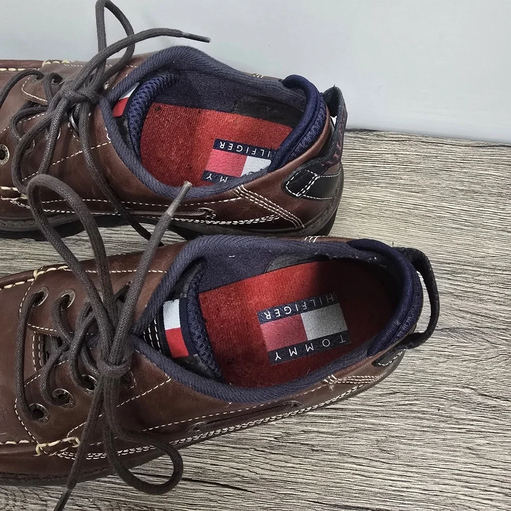 Tommy Hilfiger Brown Leather 90s Y2K‎ Chunky Shoes Mens Size 12 M